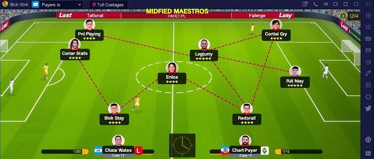 Mighty Midfield Maestros tactical screen showing Indian player strategy formation with passing lines